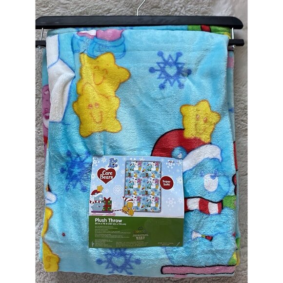 Care Bears Christmas Blanket Throw BLUE 50 X 70” Snowman Holiday Sled Viral NEW - Picture 8 of 16